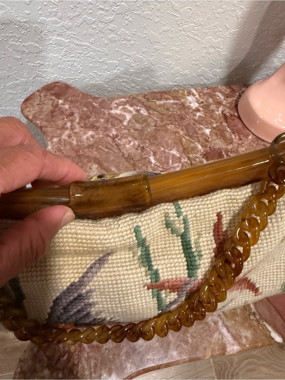 Vintage Embroidered Fish Motif Shoulder Bag Handle Bag - Beige - Picture 10 of 16